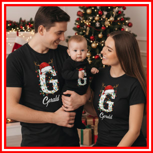 Camiseta Famílias Monogramas Antlers Santa Hat