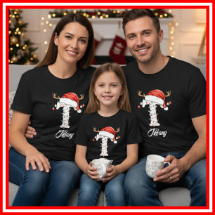 Camiseta Famílias Monogramas Antlers Santa Hat