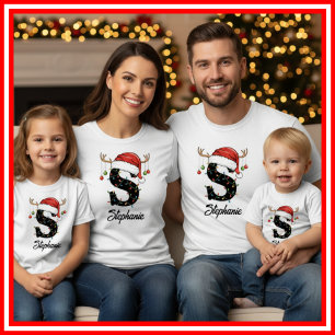 Camiseta Famílias Monogramas Antlers Santa Hat