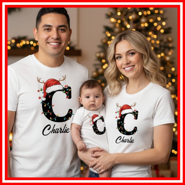 Camiseta Famílias Monogramas Antlers Santa Hat (Criador carregado)