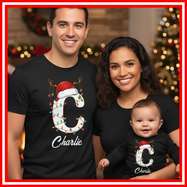 Camiseta Famílias Monogramas Antlers Santa Hat (Criador carregado)