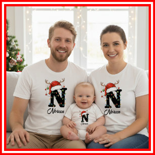 Camiseta Famílias Monogramas Antlers Santa Hat