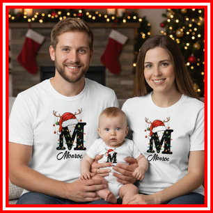 Camiseta Famílias Monogramas Antlers Santa Hat