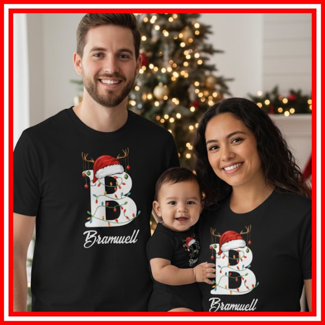 Camiseta Famílias Monogramas Antlers Santa Hat (Criador carregado)