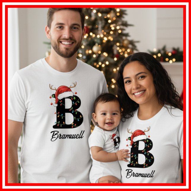 Camiseta Famílias Monogramas Antlers Santa Hat (Criador carregado)