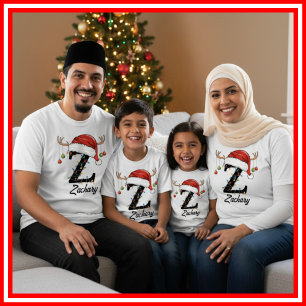 Camiseta Famílias Monogramas Antlers Santa Hat