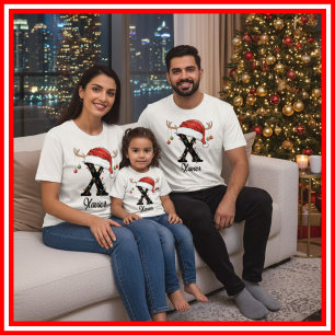 Camiseta Famílias Monogramas Antlers Santa Hat