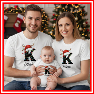 Camiseta Famílias Monogramas Antlers Santa Hat