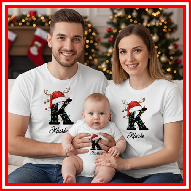 Camiseta Famílias Monogramas Antlers Santa Hat (Criador carregado)