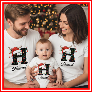 Camiseta Famílias Monogramas Antlers Santa Hat