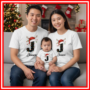 Camiseta Famílias Monogramas Antlers Santa Hat