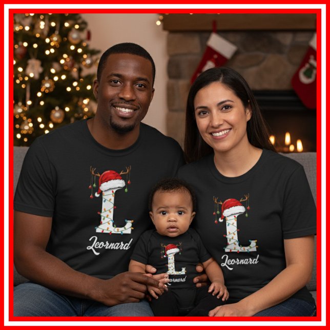 Camiseta Famílias Monogramas Antlers Santa Hat (Criador carregado)