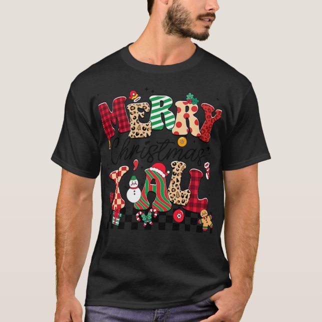 Camiseta Family 2024 Merry Christmas Y'All Buffalo Plaid Re (Frente)