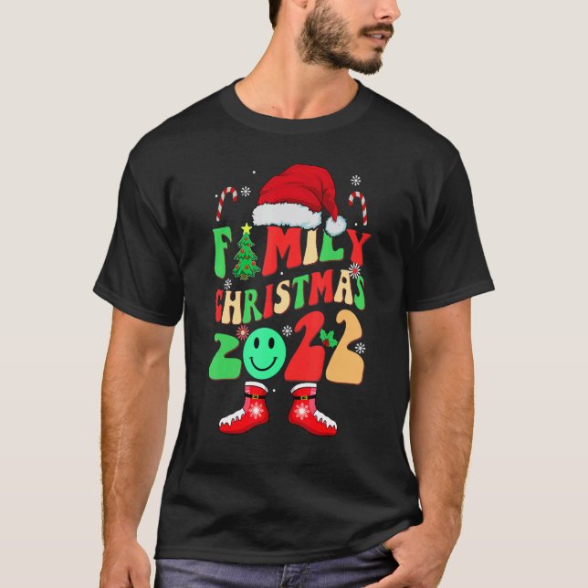 Camiseta family christmas 2022 groovy Pajama matching Santa (Frente)