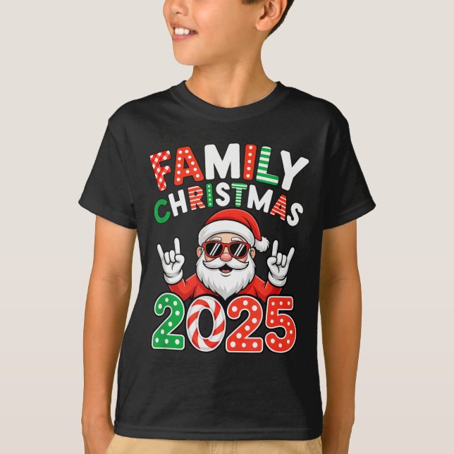 Camiseta Family Christmas 2025 Rocker Santa Sungles Matchin (Frente)