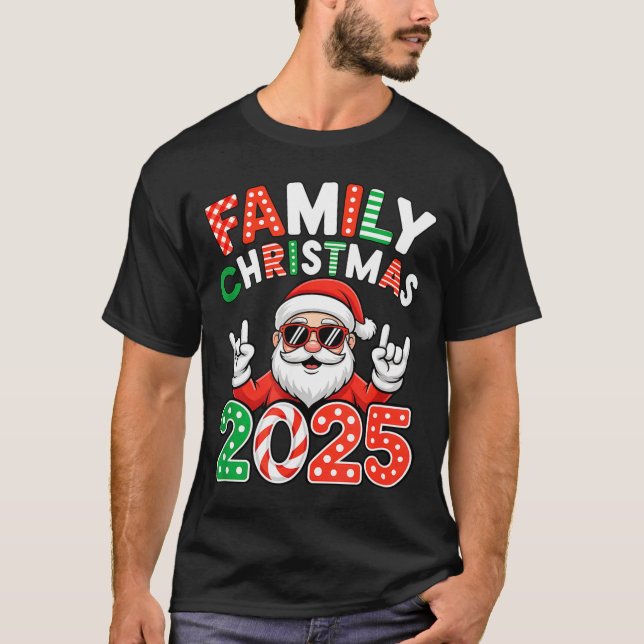 Camiseta Family Christmas 2025 Rocker Santa Sungles Matchin (Frente)