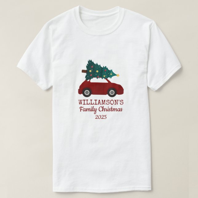 Camiseta Family Christmas Vintage Car Personalized T-Shirt (Frente do Design)