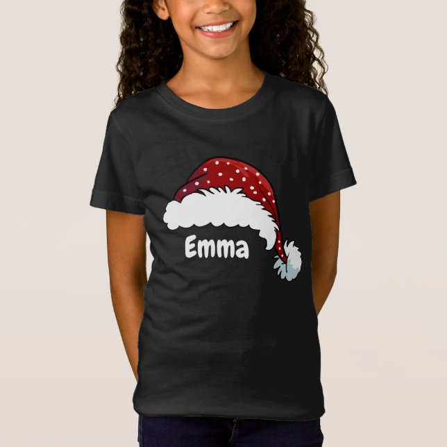 Camiseta Family Matching Christmas Santa Hat Custom Name (Frente)