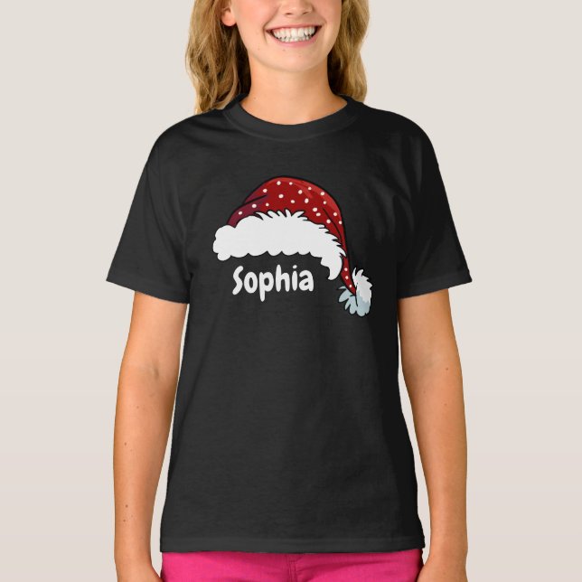 Camiseta Family Matching Christmas Santa Hat Custom Name (Frente)