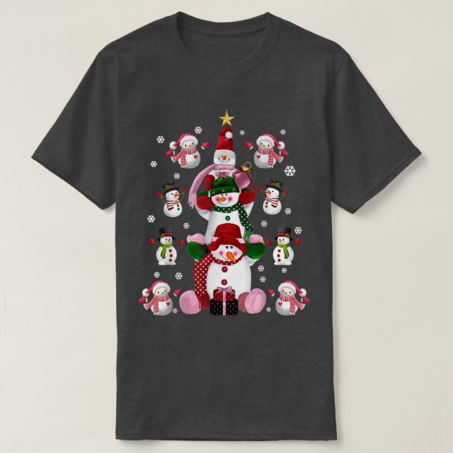 Camiseta Family Matching Group Set Kids Cute Snowmen Christ (Frente do Design)