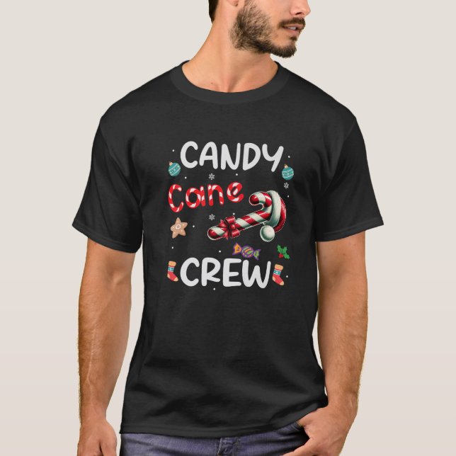 Camiseta Family Matching Xmas Christmas Candy Cane Crew Bow (Frente)