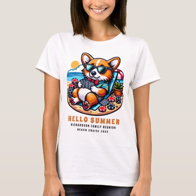 Camiseta Family Reunion Beach Cruise Engraçado Hello Summer (Frente)