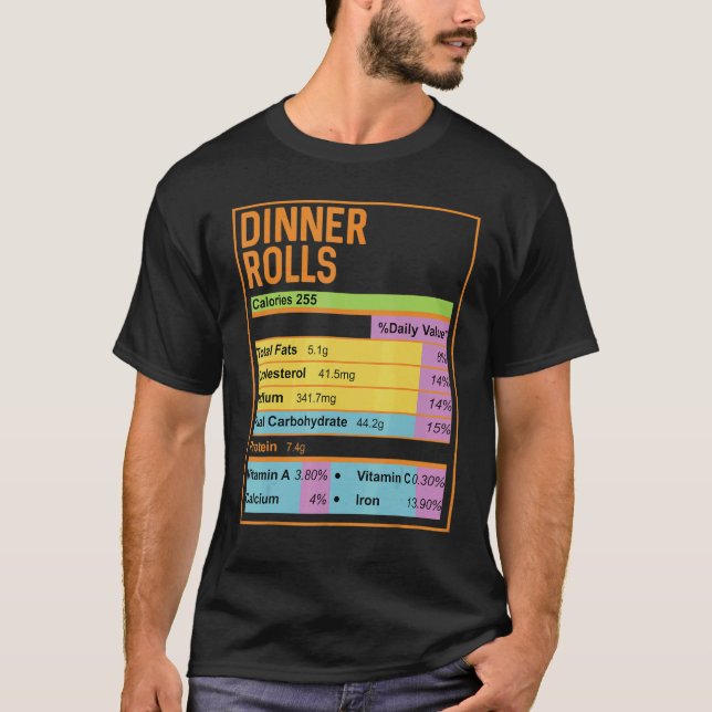 Camiseta Family Thanksgiving  Dinner Rolls Nutrition Facts (Frente)