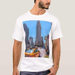 Camiseta Famoso Edifício Flatiron Nova York Táxi Amarelo Re