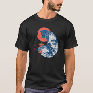 Camiseta Famoso Excelente Wave Kanagawa Ukiyoe Neko Kaiju W