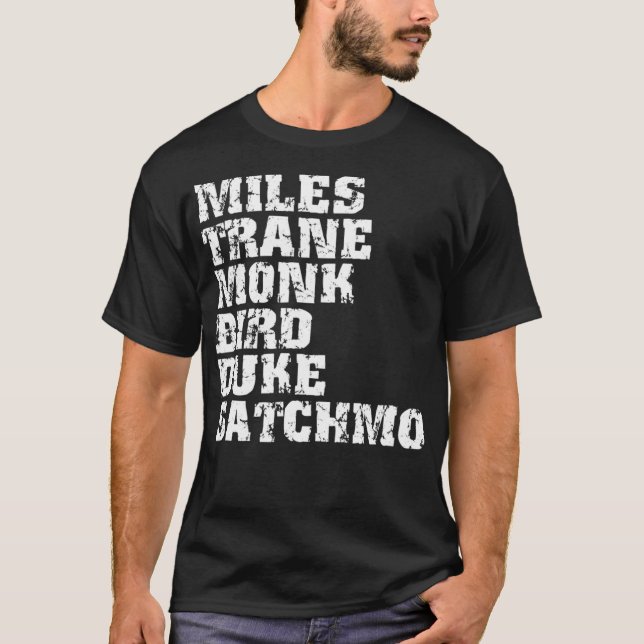 Camiseta Famosos Jazz Miles Coltrane Monk Parker Ellington (Frente)