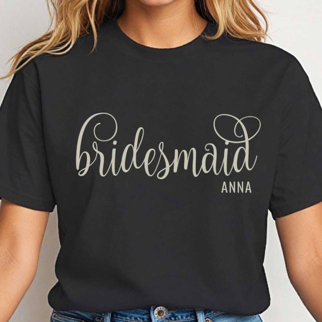 Camiseta Fancy Off-White Script Bridesmaid Bachelorette (Criador carregado)