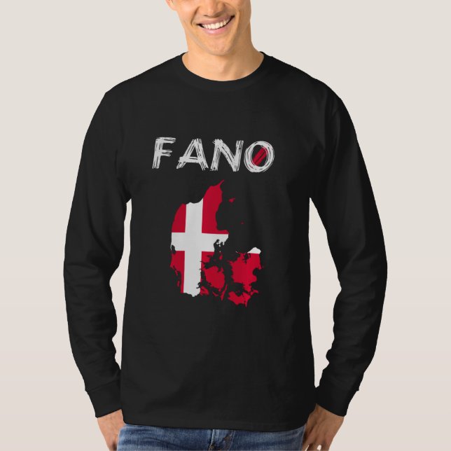 Camiseta Fanö Fano Dinamarca Ilha Silhouette Map Flag Holid (Frente)