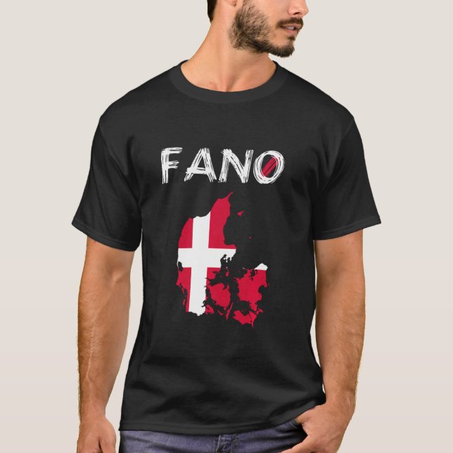 Camiseta Fanö Fano Dinamarca Ilha Silhouette Map Flag Holid (Frente)