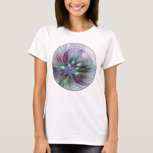 Camiseta Fantasia Abstrata Moderna Colorida Floral Fractal