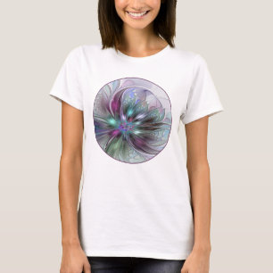 Camiseta Fantasia Abstrata Moderna Colorida Floral Fractal