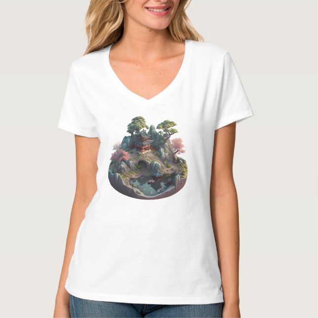 Camiseta Fantasia Chinesa em 3D Paisagem V-neck T-shirt (Frente)