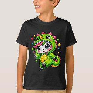 Camiseta Fantasia Colorida de Unicórnio Dinossauro Cosplay 