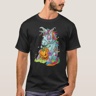 Camiseta Fantasia de Abóbora Unicórnio Zumbi Zombiecorn par