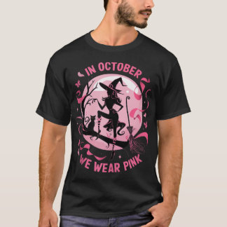 Camiseta Fantasia de Bruxa Rosa para Halloween Câncer de Ma