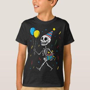 Camiseta Fantasia de Esqueleto de Aniversário de Halloween