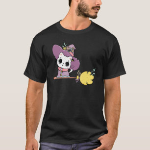 Camiseta Fantasia de Gatinho de Bruxa de Halloween Fofo Voa