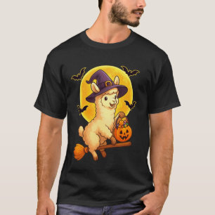 Camiseta Fantasia de Halloween de Abóbora Bruxa Lhama Fofa
