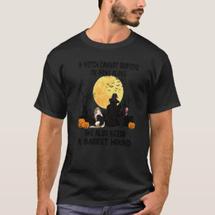Camiseta Fantasia de Halloween de Bruxa Vinho e Cão Basset