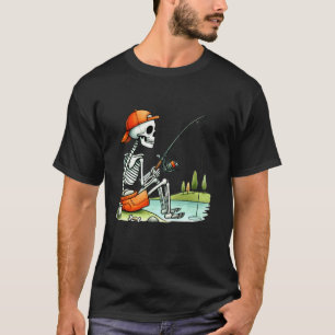 Camiseta Fantasia de Halloween de Pesca de Esqueleto Engraç