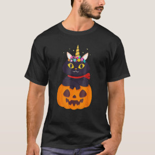 Camiseta Fantasia de Halloween de Unicórnio Abóbora Gatinho