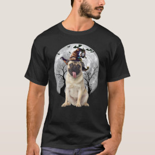 Camiseta Fantasia de Halloween do Pug Cachorro Lua Assustad