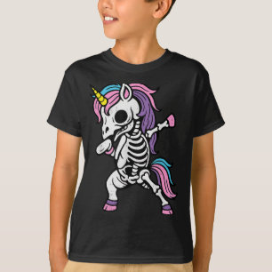 Camiseta Fantasia de Halloween Unicórnio Dabbing Esqueleto