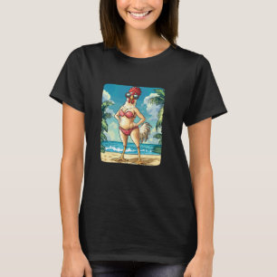 Camiseta Fantasia de Mulher Frango Engraçada em Biquíni par