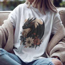 Camiseta Fantasia Dragão Preto Floral