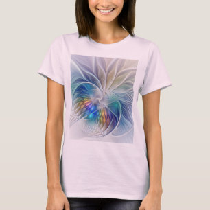 Camiseta Fantasia Floral, Abstrato Fractal Colorida